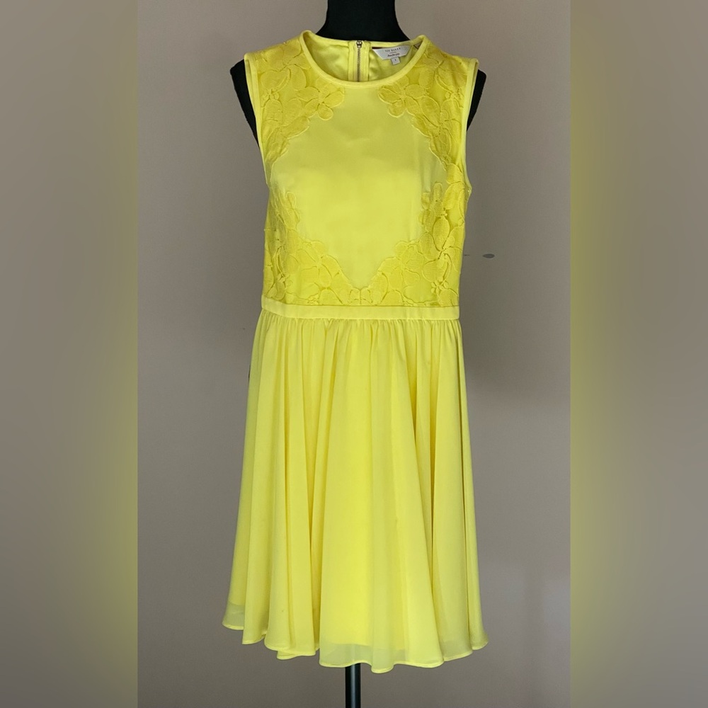 Like new Ted Baker London Just For You VEMBER Bright Yellow Mini Dress size 1.